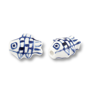 Beads ceramic fish White-Delft Blue