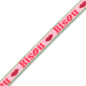 BY31&reg; Ribbon text "Bisou" Pink-Red-Dark Green