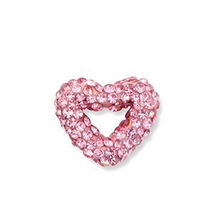 Acrylic beads with rhinestones heart Light Pink