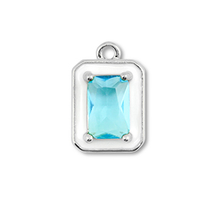 Brass TQ metal charms rectangle Silver-White-Light Blue