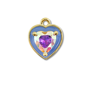 Brass TQ metal charms heart Gold-Blue-AB Coating