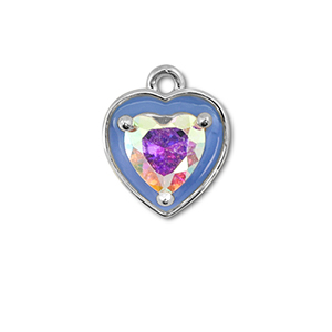 Brass TQ metal charms heart Silver-Blue-AB Coating