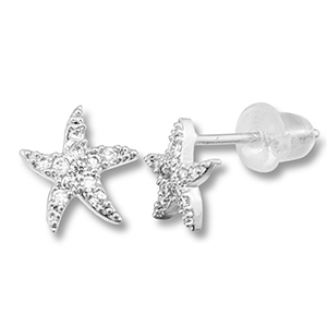 Brass TQ metal earrings / earpins starfish Silver-Transparent