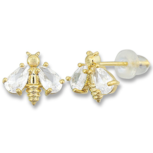 Brass TQ metal earrings / earpins bee Gold-Transparent