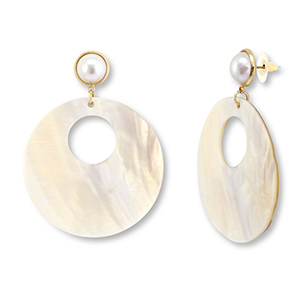 Trendy shell earrings round White (natural colour)-Light Pink-Gold