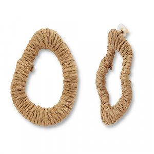 Trendy raffia earrings irregular Light Brown-Gold