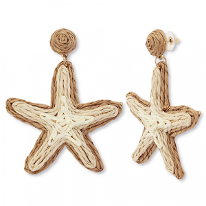 Trendy raffia earrings starfish Beige-Light Brown-Gold