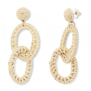 Trendy raffia earrings oval Beige-Gold