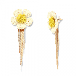 Trendy raffia earrings flower Off White-Yellow-Gold