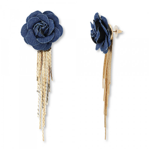Trendy denim-look earrings flower Denim Blue-Gold
