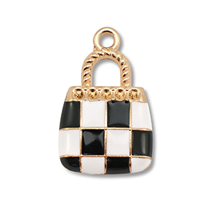 Metal charms enamel handbag Gold-Black-White
