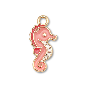 Metal charms enamel seahorse Gold-Peach Pink
