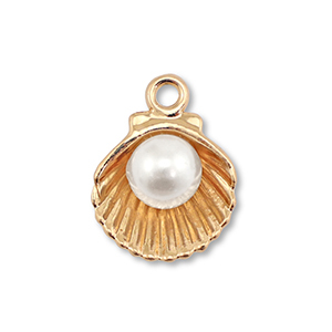 Metal charms enamel shell with pearl Gold-White