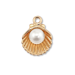 Metal charms enamel shell with pearl Gold-White