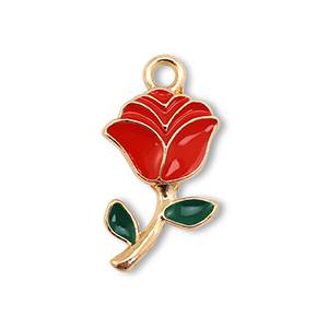 Metal charms enamel rose Gold-Red