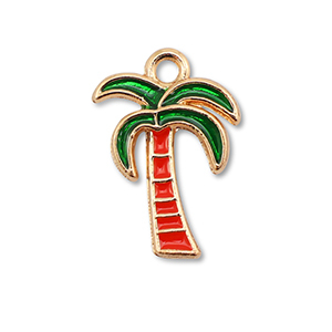 Metal charms enamel palmtree Gold-Red-Dark Green
