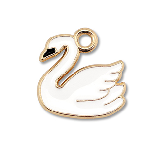 Metal charms enamel swan Gold-White