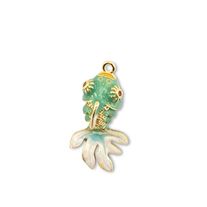 Eco-brass&reg; metal charms fish Gold-Turquoise-White