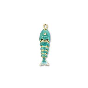 Eco-brass&reg; metal charms fish Gold-Turquoise-White