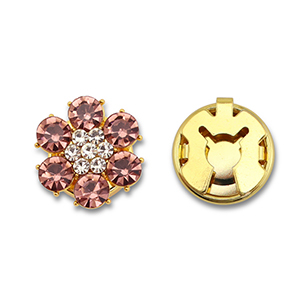 Eco-brass&reg; metal button covers zirconia flower Gold-Vintage Pink-Crystal