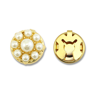 Eco-brass&reg; metal button covers pearls Gold-White