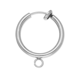 Stainless steel findings clip-on earrings / creole with loop 16mm Silver
