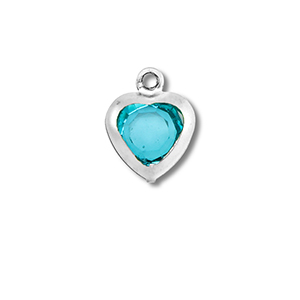 Stainless steel charms heart Silver-Aquamarine Blue