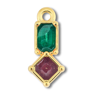DQ European metal charms rectangle with rhombus Gold (Nickelfree)-Purple-Green