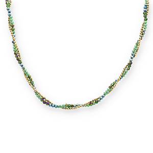 Stainless steel necklaces top faceted beads Gold-Green-Green AB