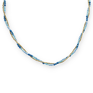 Stainless steel necklaces top faceted beads Gold-Blue-Dark Blue