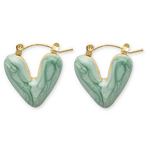 Stainless steel earrings creole heart Gold-Green