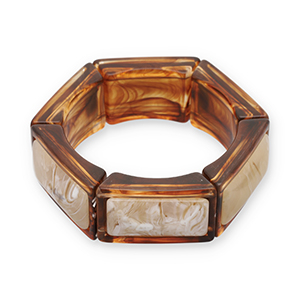 Bracelets resin hexagon Transparent Amber Brown-Off White-Beige