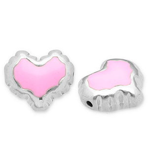 Stainless steel beads heart Silver-Pink