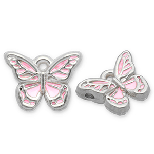 Stainless steel charms butterfly Silver-Light Pink-White