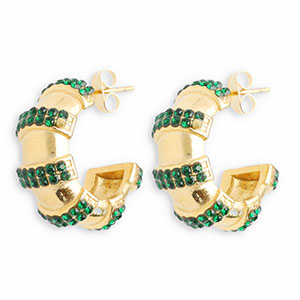 Stainless steel earrings / earpins with strass Gold-Dark Green