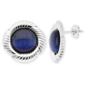 Stainless steel earrings / earpins round twisted Silver-Dark Blue