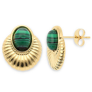 Stainless steel earrings / earpins oval Gold-Dark Green-Black