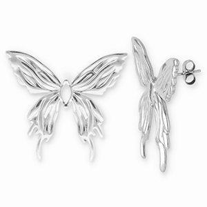 Stainless steel earrings / earpins butterfly Silver