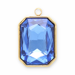 Stainless steel charms facet rectangle Gold-Dark Blue