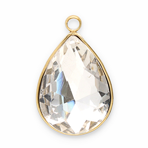 Stainless steel charms facet drop Gold-Crystal