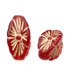 Acrylic beads oval Red-Gold