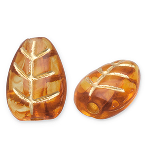 Acrylic beads leaf Cognac Brown-Gold