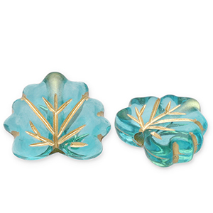 Acrylic beads leaf Teal Blue-Gold