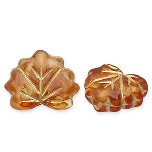 Acrylic beads leaf Cognac Brown-Gold