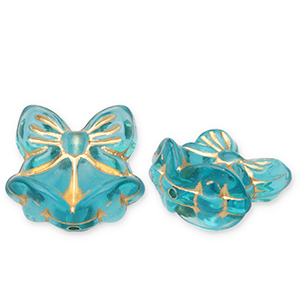 Acrylic beads bow with Christmas bells Teal Blue-Gold