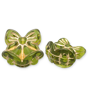 Acrylic beads bow with Christmas bells Olive Green-Gold