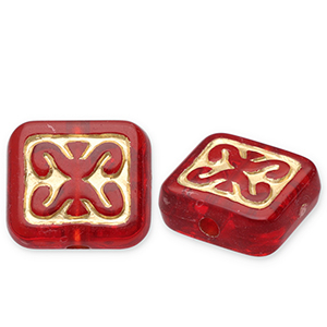 Acrylic beads rectangle Red-Gold
