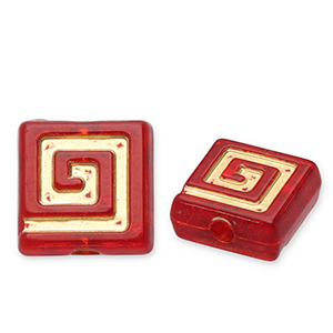 Acrylic beads square Red-Gold