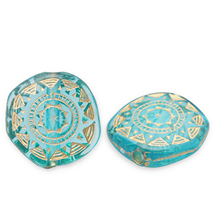 Acrylic beads disc irregular Teal Blue-Gold