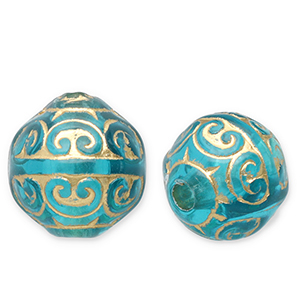 12 mm acrylic beads round Teal Blue-Gold